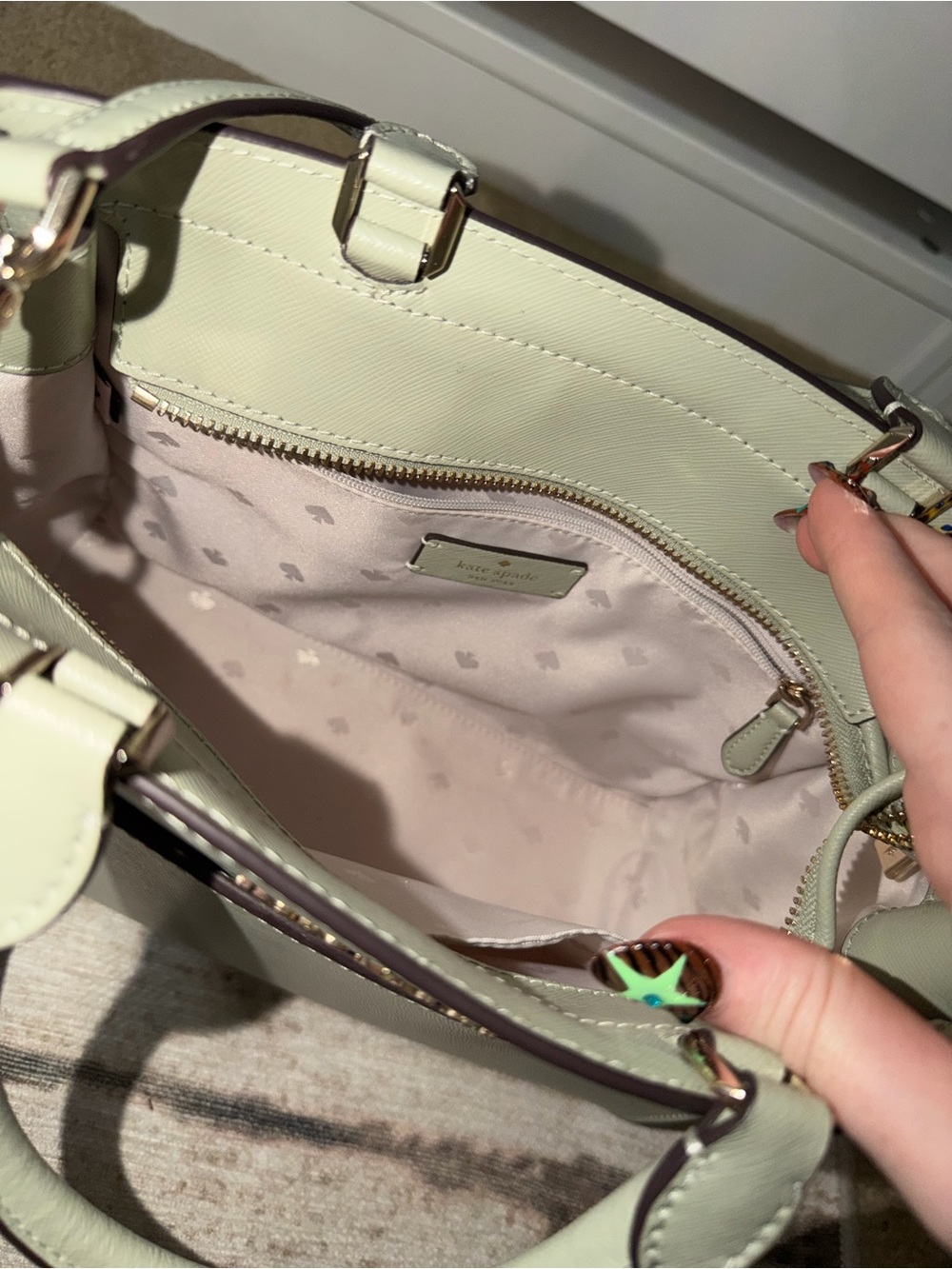 kate spade Mint Green Structured Satchel with Gold Logo - Picture 2 of 4